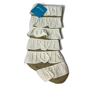 GLITZHOME set of 2 Burlap Jute with White Linen Ruffles Christmas Stockings NEW
